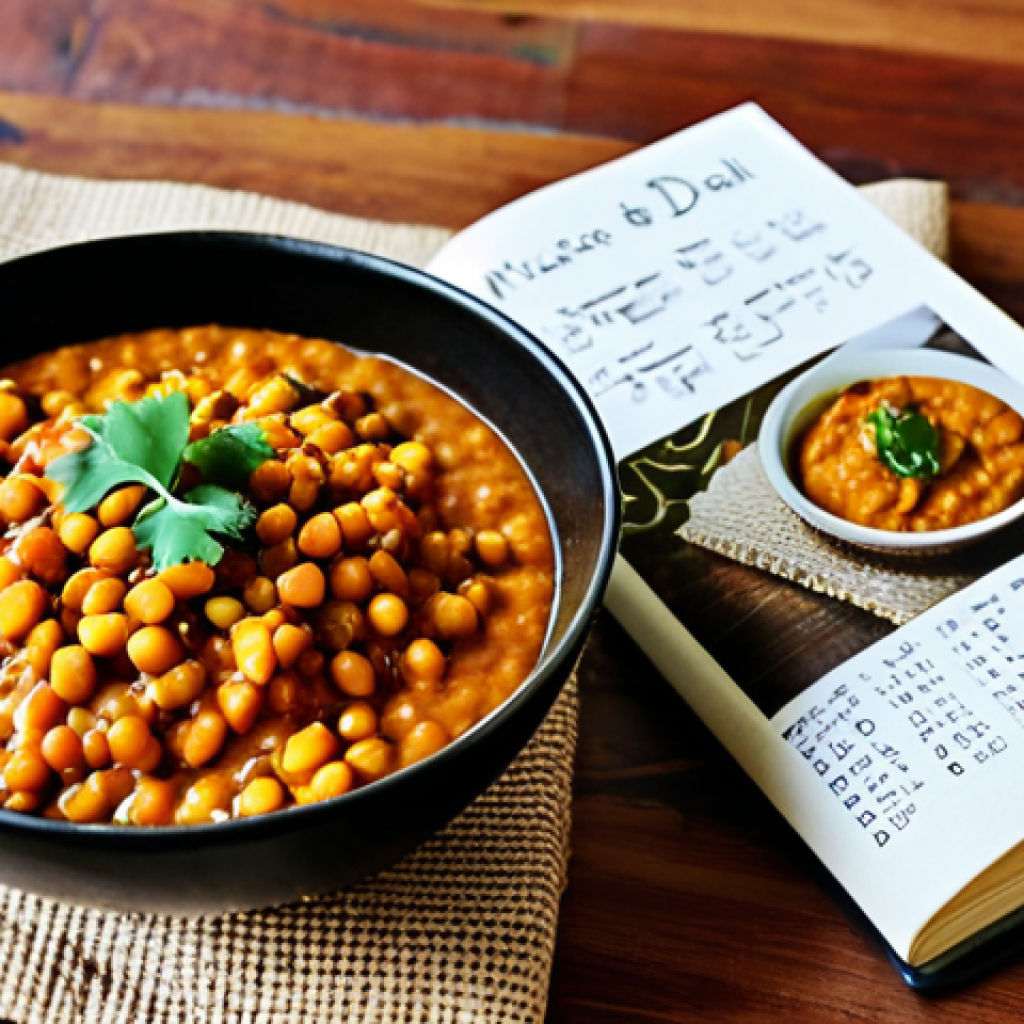 **Image Prompt:** A beautifully styled, colorful vegan meal (perhaps Indian lentil dahl or a tempeh dish) presented on a wooden table with a handwritten vegan food diary open beside it. Focus on natural light and inviting textures.
